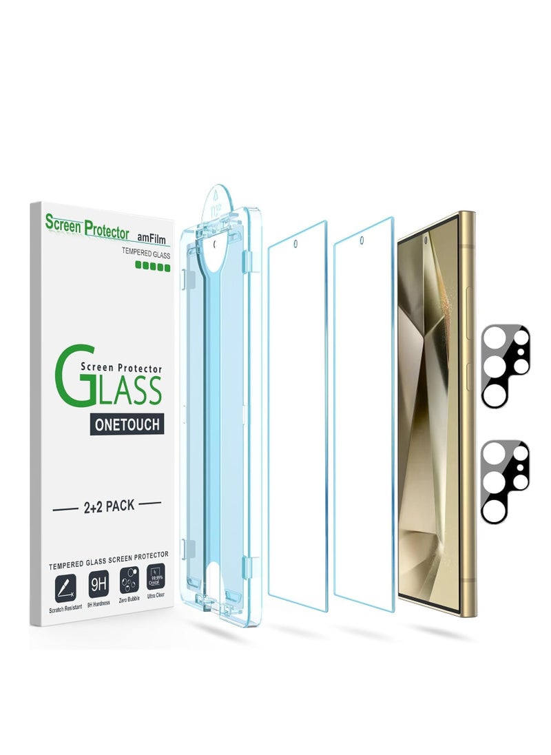 Amfilm amFilm Auto-Alignment OneTouch for Samsung Galaxy S24 Ultra 6.8'' Screen Protector + Camera Lens Protector, Tempered Glass, 30 seconds Installation, Bubble Free, Case Friendly, Anti-Scratch [2+2 Pack]  - Image 1