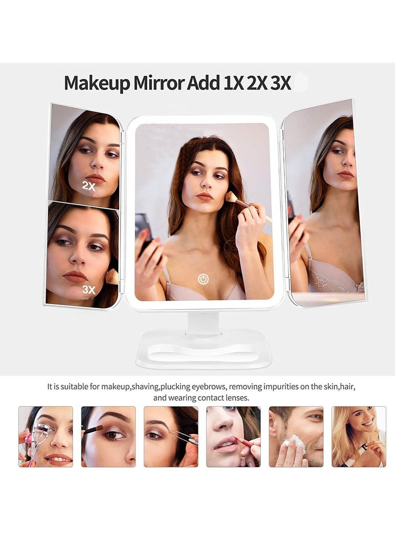 ELTRAZONE Makeup Mirror Vanity with Lights – 68 LED Trifold Mirror, 3 Color Lighting Modes, 1x/2x/3x Magnification, Touch Control Design, Portable High Definition Lighted Cosmetic Mirror, Perfect for Home & Travel (White) - Image 3