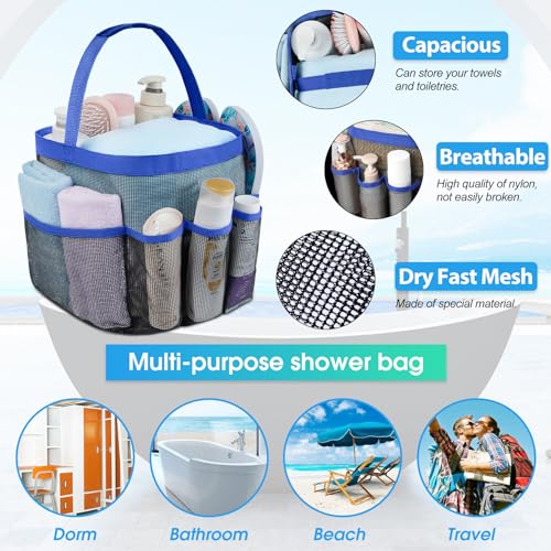 Attmu Mesh Shower Caddy Portable for College Dorm Room Essentials with 8 Pockets, Hanging Shower Caddy Dorm Basket, Quick Dry Shower Bag for Bathroom - Image 2