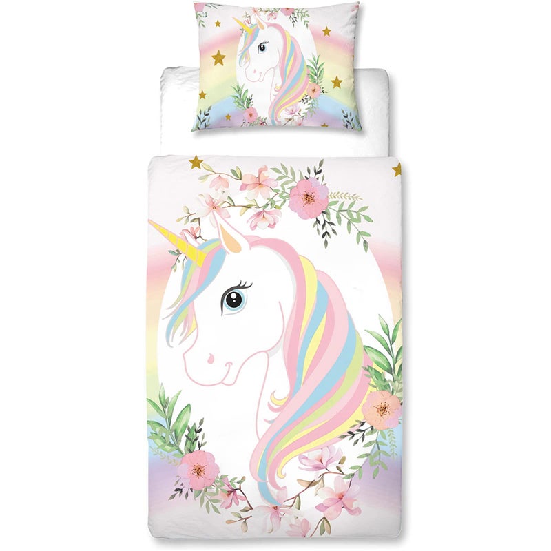 MUSOLEI Magic Unicorn Moon Flower Bedding Set Kids Duvet Cover and Pillowcase Green Blue Watercolor Mermaid Zipper Bed Cover Gift Single Souble Sing Superking Cartoon Single