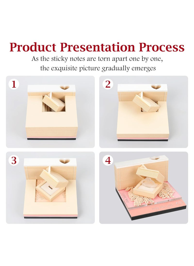 SYOSI - 3D Memo Pad Art Sticky Notes with LED Light, Paper Carving Art, Valentine's Day Gift, Artsy Pads Diamond Ring Paper Art Notepad, DIY Paper Notes, Creative Decorative Gift for Office Home Desktop - Image 1