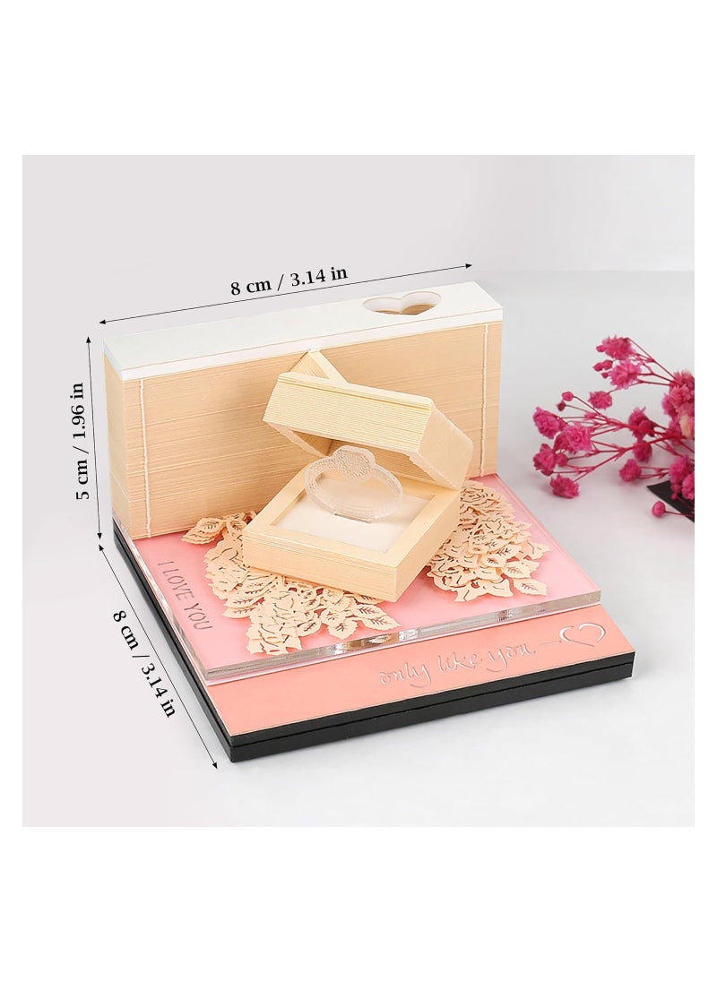 SYOSI - 3D Memo Pad Art Sticky Notes with LED Light, Paper Carving Art, Valentine's Day Gift, Artsy Pads Diamond Ring Paper Art Notepad, DIY Paper Notes, Creative Decorative Gift for Office Home Desktop - Image 1