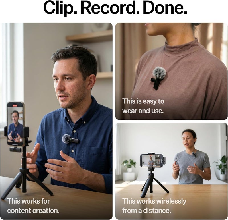 ميكروفون لافاليير لاسلكي ميني ميك برو لجهاز آيفون وأندرويد - تصميم مدمج مع محولات USB-C و Lightning - Image 4