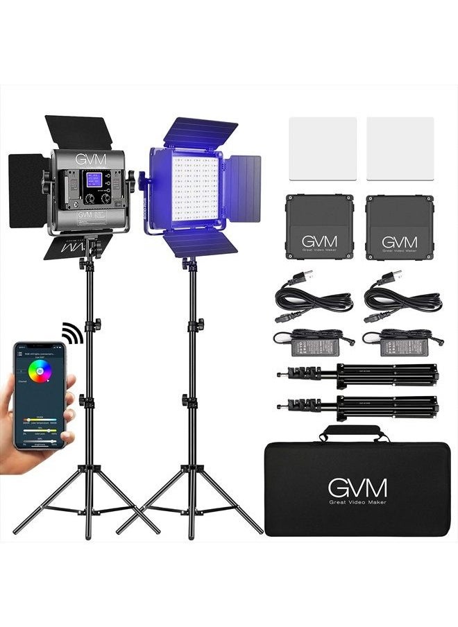 GVM Great Video Maker GVM RGB LED Video Light, Photography Lighting with APP Control, 800D Video Lighting Kit for YouTube Studio, 2 Packs Led Panel Light for Gaming, Streaming, Conference, 8 Kinds of Scene Lights, CRI 97  - Image 1