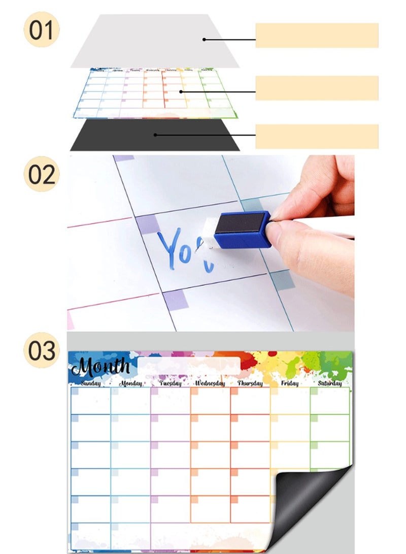 مخطط أسبوع الشهر القابل للمسح ، السبورة البيضاء لتقويم المسح الجاف ، ملصق التقويم ، ثلاجة المغناطيس ، مجموعة الجدول الزمني للوحة الرسائل مع 4 أقلام بألوان مختلفة وممحاة لوحة ، هدية رائعة للأطفال - Image 2