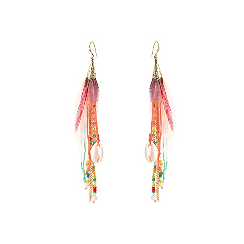 Badu Bohemian Feather Dangle Earrings for Women with Shell Beads Long Tassel Design Drop Earrings - Image 1