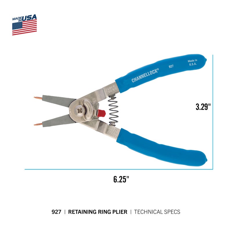 Channellock Snap Ring Plier 927 - Precision Circlip Retaining Ring Pliers, 5 Tips, Made in USA - 8-Inch - Image 3
