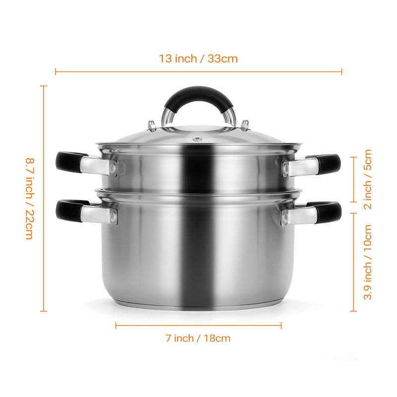 Kirecoo 3.2QT Steamer for Cooking - Stainless Steel Steam Pot with Steamer Basket, Cooking Stock Pot with Silicone Handle, Lid for Vegetable, Dumplings, Soup, Food, 3Ply Bottom Boiling Stew Cookware - Image 2