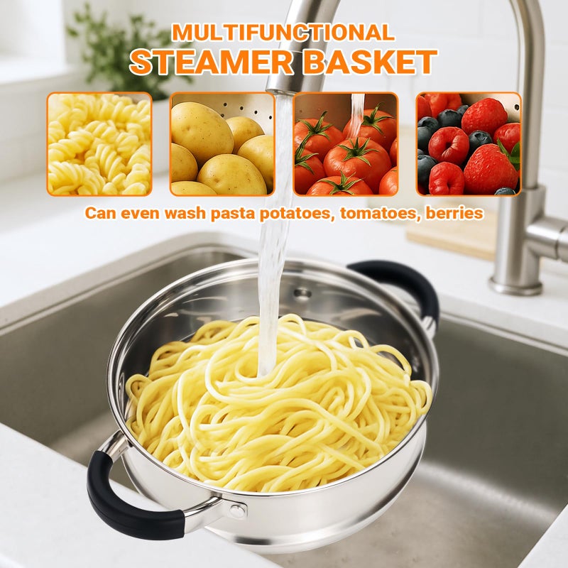 Kirecoo 3.2QT Steamer for Cooking - Stainless Steel Steam Pot with Steamer Basket, Cooking Stock Pot with Silicone Handle, Lid for Vegetable, Dumplings, Soup, Food, 3Ply Bottom Boiling Stew Cookware - Image 4
