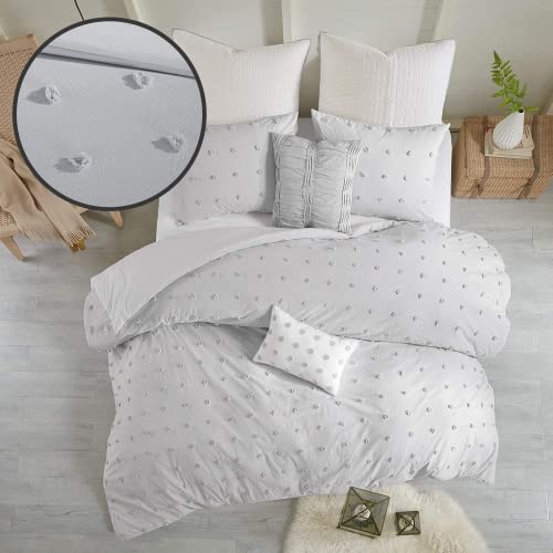Urban Habitat Urban Habitat Cotton Comforter Set  Jacquard Tufts Pompom Design All Season Bedding Matching Shams Decorative Pillows FullQueen 88 in x 92 in Grey 7 Piece 