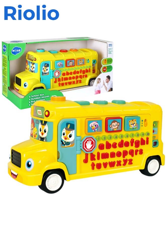 ريوليو حافلة مدرسية لتعلم الأبجدية ABCD، لعبة تعليمية إلكترونية تفاعلية تحتوي على موسيقى وأصوات وأضواء، مخصصة للأطفال/الرضع/الصغار - Image 1