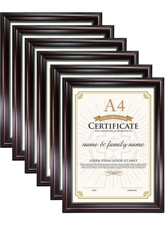 Decorhills Decorhills A4 Certificate Frame, Real Glass, Wall Mounted & Tabletop Display, Mahogany with Gold Beaded, Frame Size 26.5x35.3cm Pack of 6  - Image 1