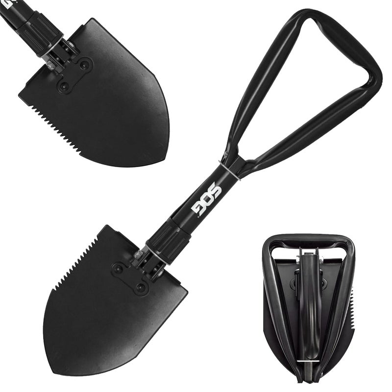 SOG Entrenching Tool- 18.25 Inch Folding Survival Shovel with Wood Saw Edge and Tactical Shovel Carry Case- Black (F08-N) - Image 1