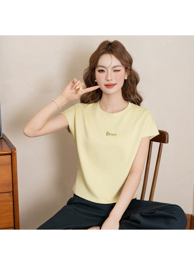 Jeanswest Women'S Short Sleeve T-Shirt, 2025 Summer Street Style College Commute Outfit, Fitted Slimming Stretchy Round Neck Top - Image 3