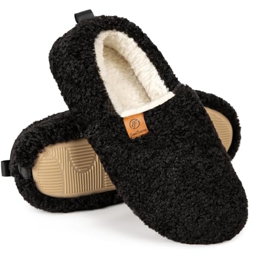 EverFoams Women’s Soft Curly Full Slippers Memory Foam Lightweight House Shoes Cozy Loafer with Polar Fleece Lining Black,9-10 US - Image 1
