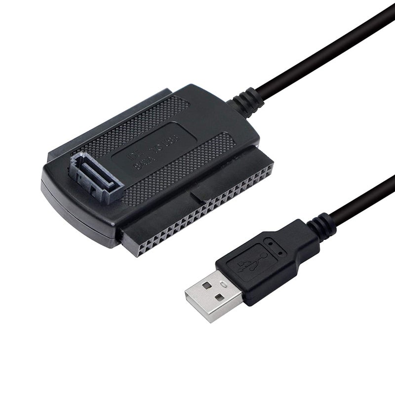 ETZIN محول كابل USB إلى SATA IDE USB 2.0 إلى 2.5/3.5/5.25 بوصة IDE و SATA لجهاز الكمبيوتر الشخصي، اللابتوب، مشغل DVD (1.8 قدم/أسود) EPL-987HS - Image 1