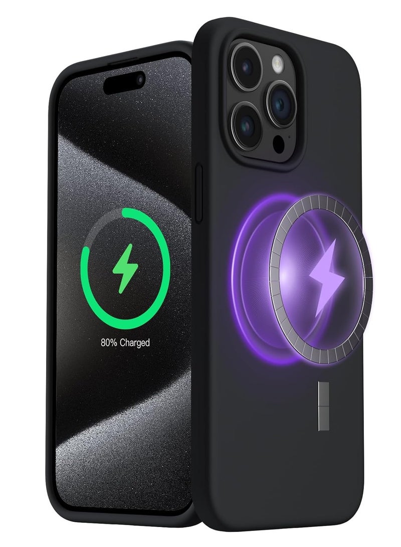 ثسؤشسث جراب سيليكون مغناطيسي لهاتف آيفون 15 برو ماكس 6.7 بوصة، متوافق مع MagSafe، جراب هاتف واقي كامل الجسم حريري ناعم الملمس، غطاء واقٍ ضد الصدمات مع بطانة من الألياف الدقيقة أسود - Image 1