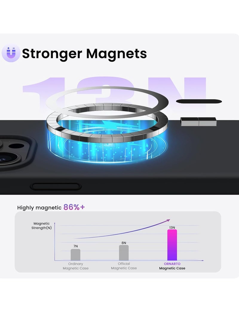 ثسؤشسث جراب سيليكون مغناطيسي لهاتف آيفون 15 برو ماكس 6.7 بوصة، متوافق مع MagSafe، جراب هاتف واقي كامل الجسم حريري ناعم الملمس، غطاء واقٍ ضد الصدمات مع بطانة من الألياف الدقيقة أسود - Image 3