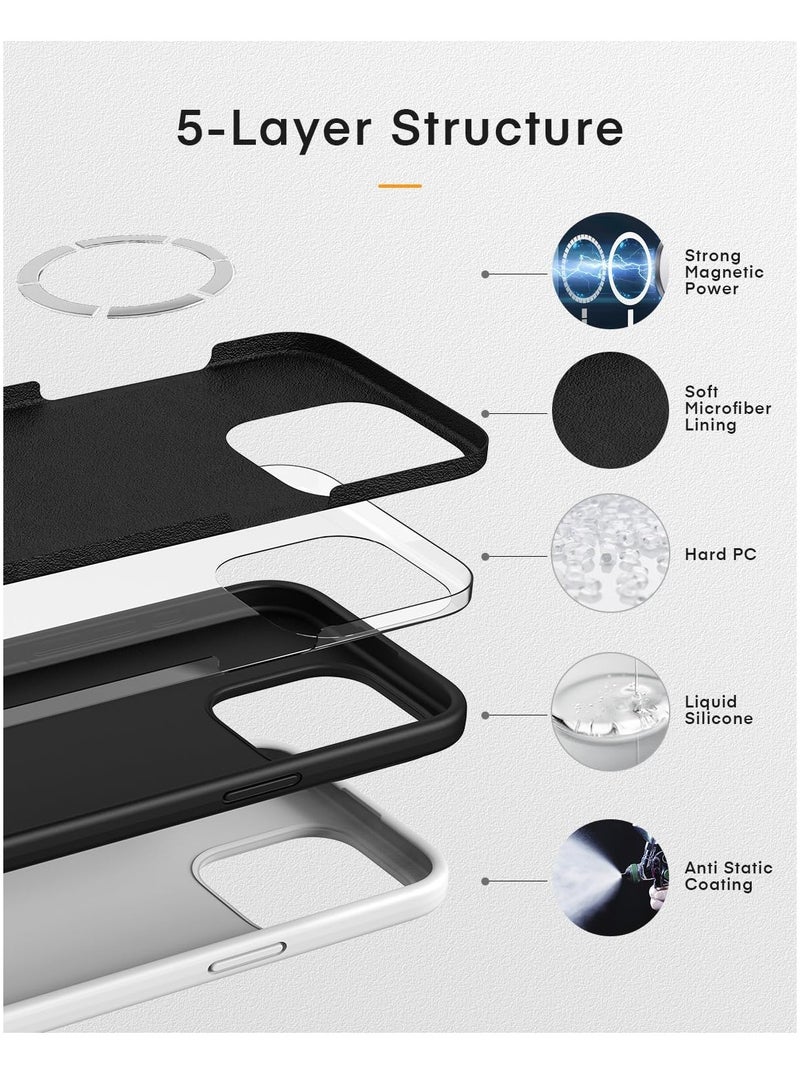 ثسؤشسث جراب سيليكون مغناطيسي لهاتف آيفون 15 برو ماكس 6.7 بوصة، متوافق مع MagSafe، جراب هاتف واقي كامل الجسم حريري ناعم الملمس، غطاء واقٍ ضد الصدمات مع بطانة من الألياف الدقيقة أسود - Image 4