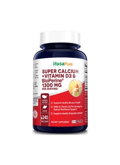 Super Calcium 1300Mg With Vitamin D3 And Bioperine 240 Veggie Caps (Nongmo & Glutenfree)