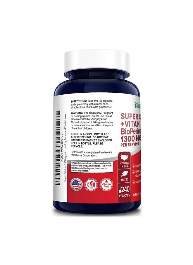 NusaPure - Super Calcium 1300Mg With Vitamin D3 And Bioperine 240 Veggie Caps (Nongmo & Glutenfree) - Image 1