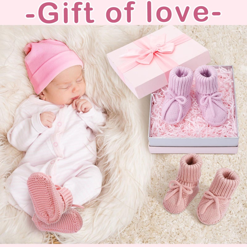 Evervibe 3 Pairs Knitted Baby Booties 0-6 Months Newborn Baby Shoes First Walkers Cozy Shoes for Infant Girl Boy(Pink, Light Pink, Light Purple,Classic) - Image 5