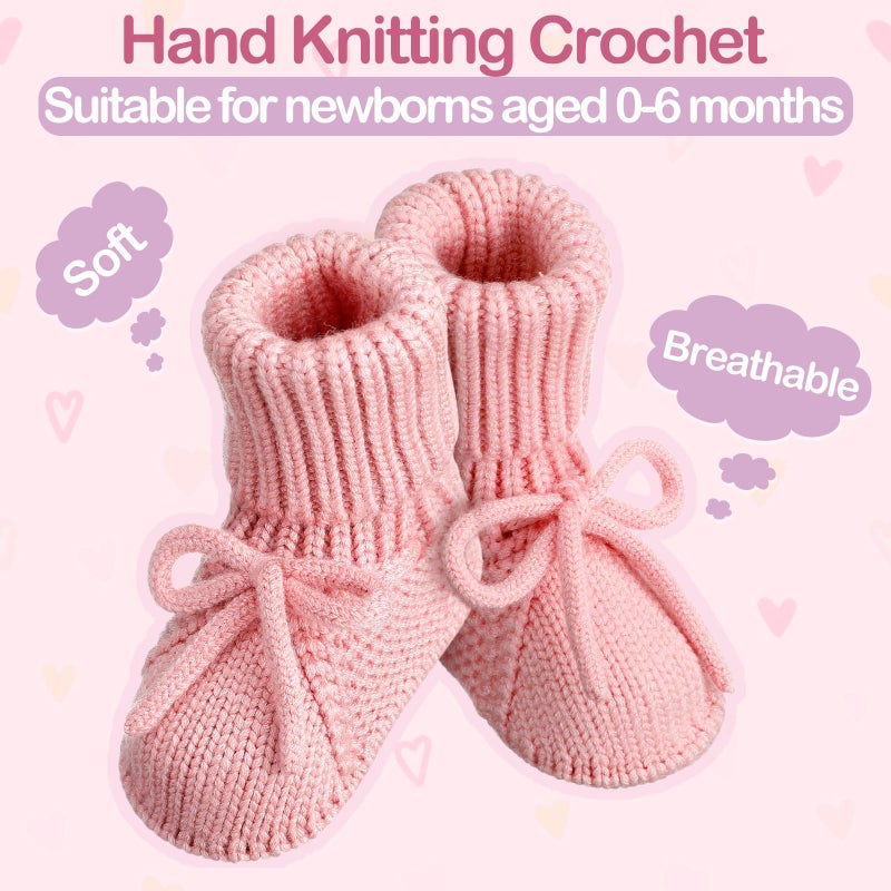Evervibe 3 Pairs Knitted Baby Booties 0-6 Months Newborn Baby Shoes First Walkers Cozy Shoes for Infant Girl Boy(Pink, Light Pink, Light Purple,Classic) - Image 4