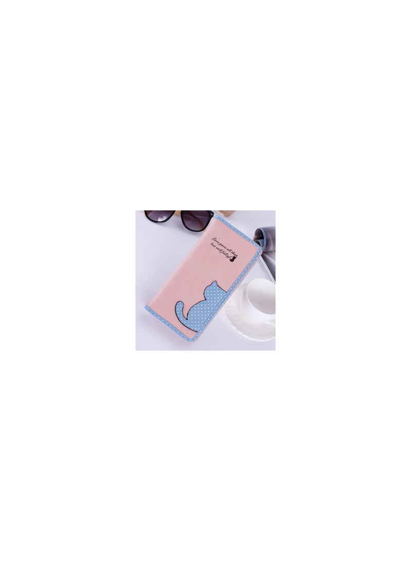 BP Multi-function cute cat pattern soft leather zipper long wallet purse for women - Image 2