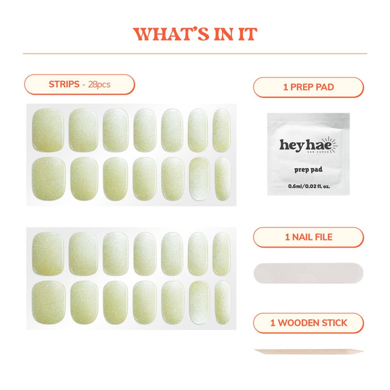 heyhae Semi Cured Gel Nail Strips | No LED Lamp Needed | Summer, Chrome, Green | Easy Apply & Remove, Salon Quality | Includes 28 Strips, 1 Prep Pads, Nail File & Wooden stick - Hey, Pistachio Crush - Image 3