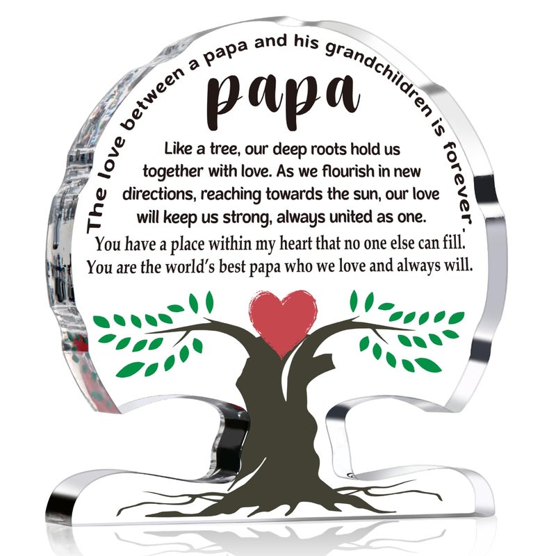 WELLBANEE Papa Gifts for Grandpa  Fathers Day for Papa  Gifts for Dad  Grandpa Gifts from Grandchildren  Papa Birthday Gifts  Fathers Day for Grandfather  Father  Grandpa  Papa Christmas Gifts Papa Acrylic Tree Desk Signs Plaque - Image 1