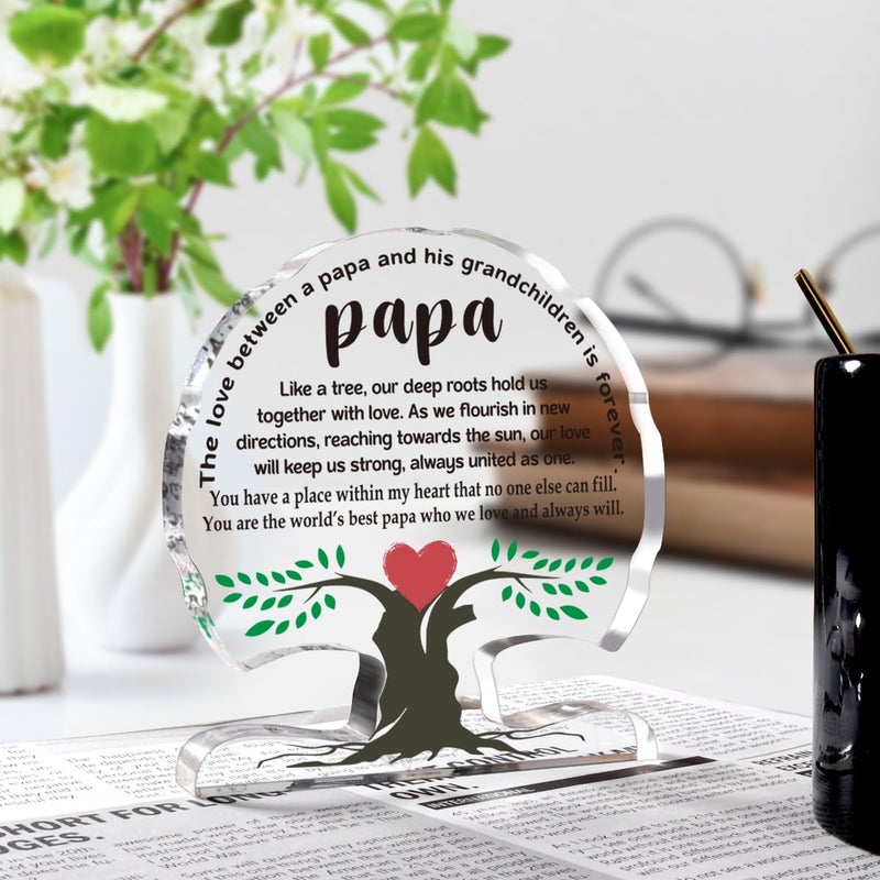 WELLBANEE Papa Gifts for Grandpa  Fathers Day for Papa  Gifts for Dad  Grandpa Gifts from Grandchildren  Papa Birthday Gifts  Fathers Day for Grandfather  Father  Grandpa  Papa Christmas Gifts Papa Acrylic Tree Desk Signs Plaque - Image 3