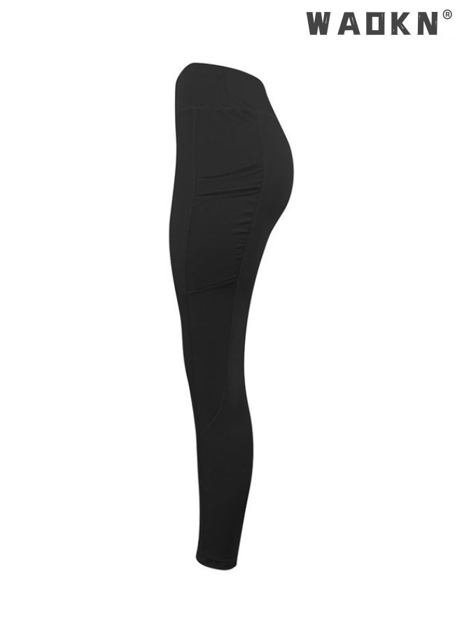 WAOKN Women Yoga Pants Solid Color Soft Nylon High Waist Leggings Pockets Slim-Fitting Gym Tights Female Outdoor Running Clothing Yoga Pants with Pockets,High Waist Stretch Gym Workout Running Leggings  - Image 4