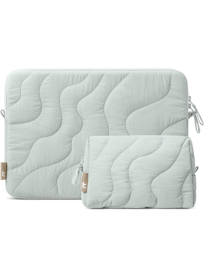 Tomtoc Terra-A27 Eco-Friendly 360° Protective Puffy Laptop Sleeve Kit for 14-inch MacBook Pro M4/M3/M2/M1 Pro/Max (A3112 A3401 A3185 A2992 A2918 A2779) – Quilted Soft Puffer Laptop Bag with Tech Accessory Pouch, Fits 13.8" Surface Laptop 7 - Image 1