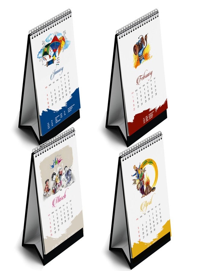 ShopMantra تقويم مكتبي قائم من شوب مانترا لعام 2026 | تقويم مكتبي لعام 2026 | تقويم طاولة لعام 2026 | تقويم منزلي ومكتبي لعام 2026 | تقويم مكتبي مزخرف بالزهور لعام 2026 (مقاس 5.5 × 9 بوصة) (مستوحى من المهرجانات الهندية) - Image 4