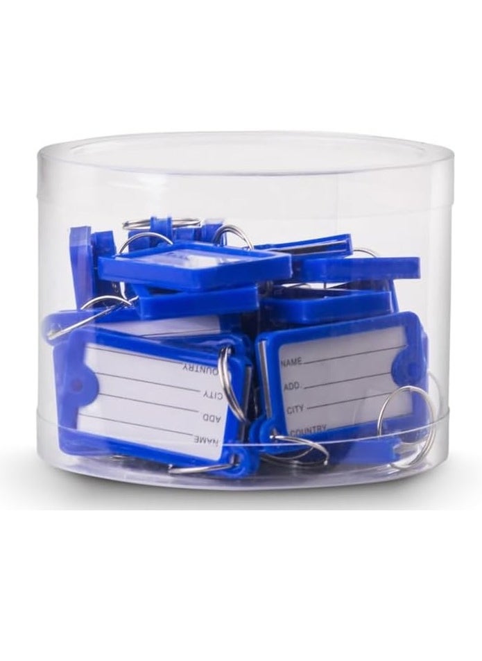 Rubik - Large Plastic Key Tags with Labels 30pcs Pack, Durable Key Rings with Labels For Keys Identification, Luggage, Hotels (Blue) - Image 1