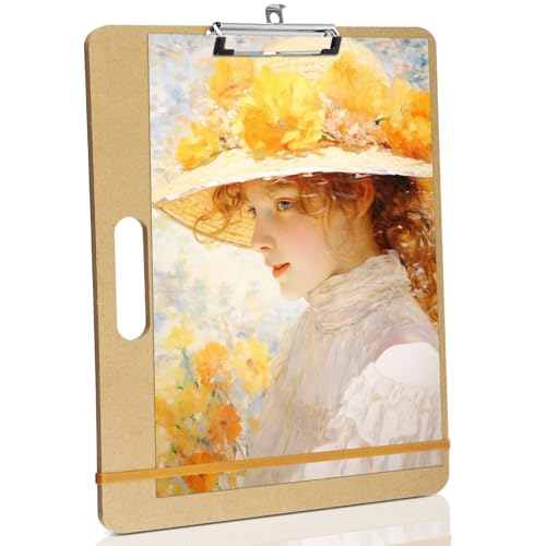 Mkobon 13" x 17" Sketch Drawing Board, Art Board with Handle, Sturdy Clip and Rubber Band, Portable Artist Clipboard Easel for Adults, Classroom, Studio Drafting, Watercolor, Painting Supplies Stuff - Image 1
