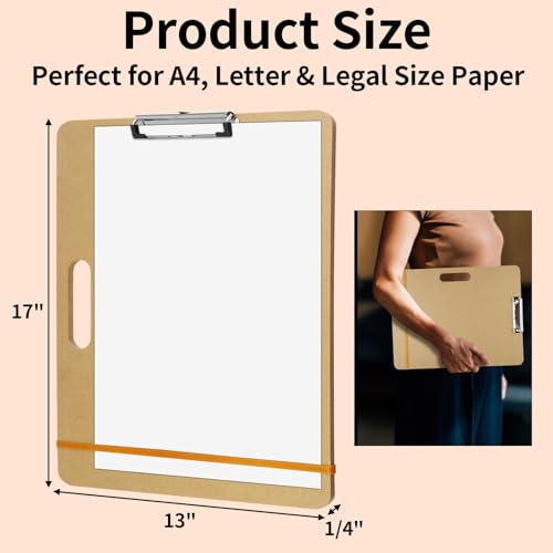 Mkobon 13" x 17" Sketch Drawing Board, Art Board with Handle, Sturdy Clip and Rubber Band, Portable Artist Clipboard Easel for Adults, Classroom, Studio Drafting, Watercolor, Painting Supplies Stuff - Image 2
