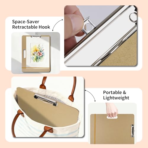 Mkobon 13" x 17" Sketch Drawing Board, Art Board with Handle, Sturdy Clip and Rubber Band, Portable Artist Clipboard Easel for Adults, Classroom, Studio Drafting, Watercolor, Painting Supplies Stuff - Image 4
