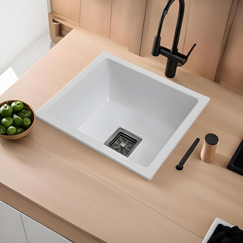 SYON Syon STAR WHITE Premium Ceramic Quartz Kitchen Sink with Coupling Waste Pipe Vegetable Tray 16x18x8  - Image 1