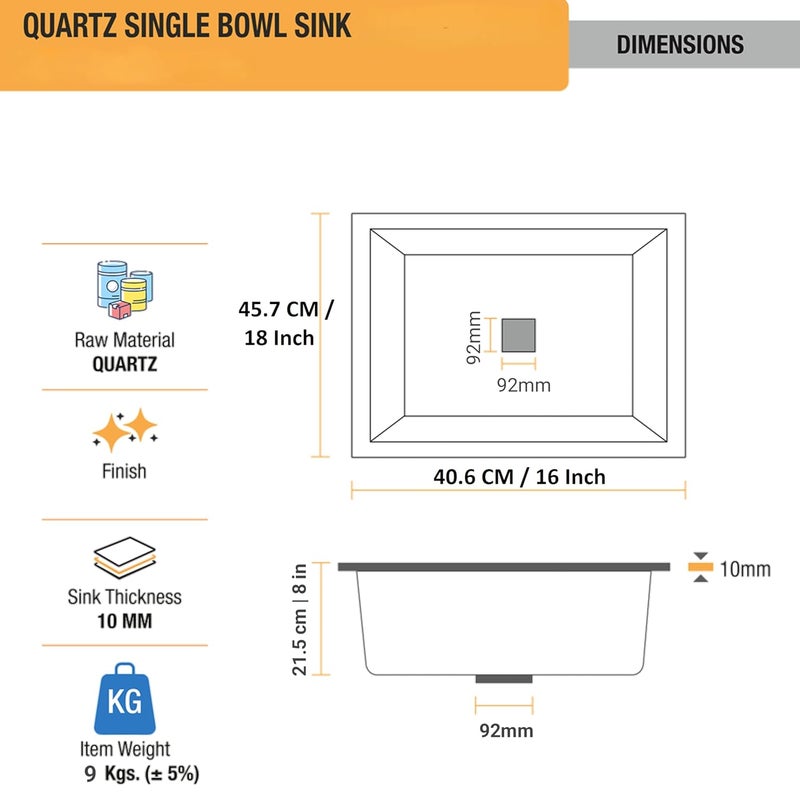 SYON Syon STAR WHITE Premium Ceramic Quartz Kitchen Sink with Coupling Waste Pipe Vegetable Tray 16x18x8  - Image 4