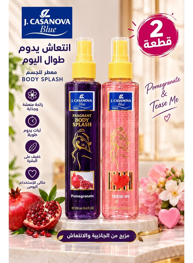 Casanova J. Casanova Blue Pomegranate & Tease Me Body Splash Set – 2 Pieces (250 ml Each) - Image 1
