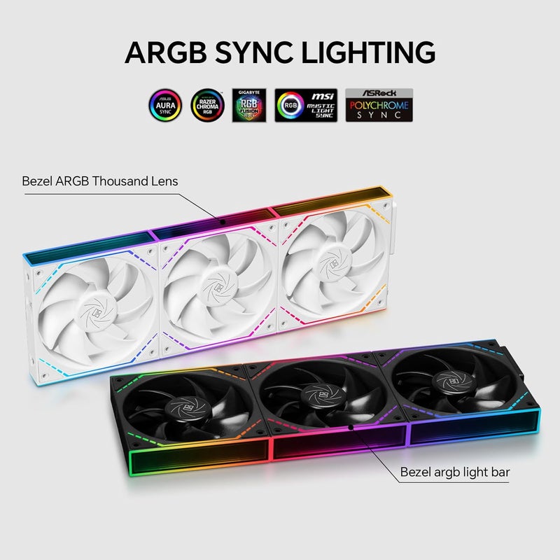 ثيرمالرايت مروحة حاسوب Thermalright TL-M12QW X3 120 مم، مروحة PWM ARGB، 2000 دورة في الدقيقة تدفق هواء عالي، متسلسلة، إضاءة مرآة لا نهائية، عبوة 3 قطع - Image 4