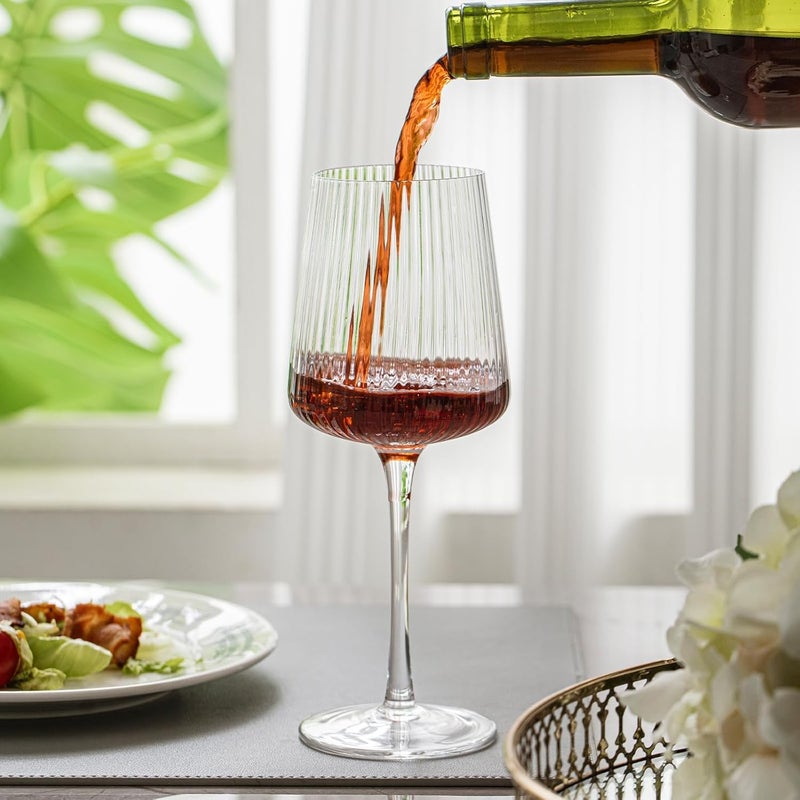 BINZO Ribbed Crystal Wine Glasses Set of 6 Pcs 500 ml Premium Modern Glasses for Drinking Red Wines White Wines Glass with Long Stem Serving Gifting 1 - Image 4