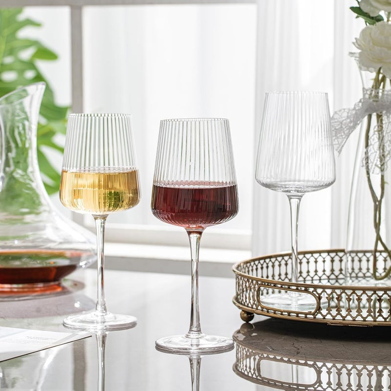 BINZO Ribbed Crystal Wine Glasses Set of 6 Pcs 500 ml Premium Modern Glasses for Drinking Red Wines White Wines Glass with Long Stem Serving Gifting 1 - Image 5