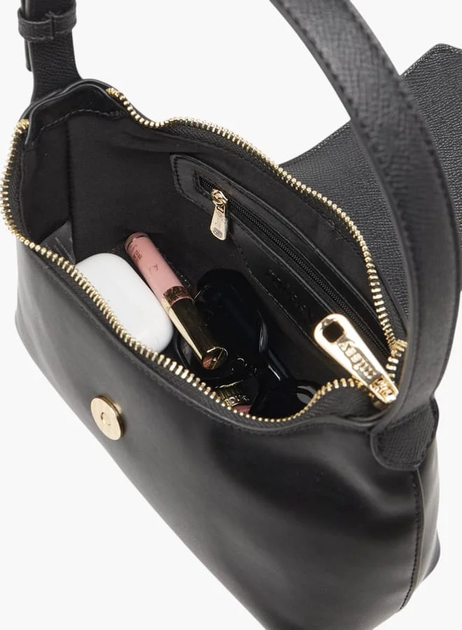 ميسي Women's Textured Shoulder Bag with Detachable Strap and Zip Closure