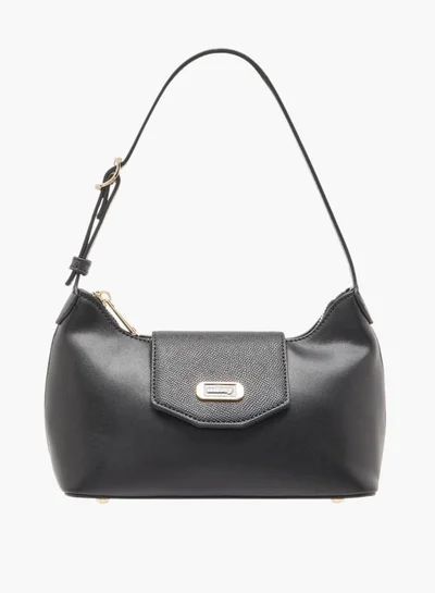 ميسي Women's Textured Shoulder Bag with Detachable Strap and Zip Closure