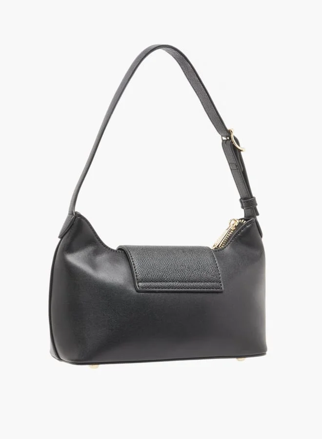 ميسي Women's Textured Shoulder Bag with Detachable Strap and Zip Closure