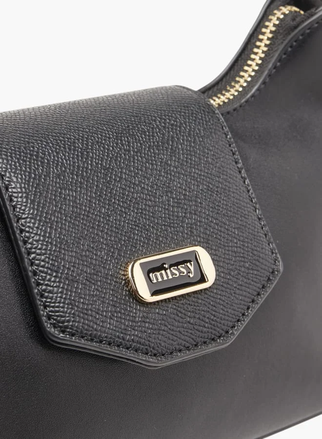 ميسي Women's Textured Shoulder Bag with Detachable Strap and Zip Closure