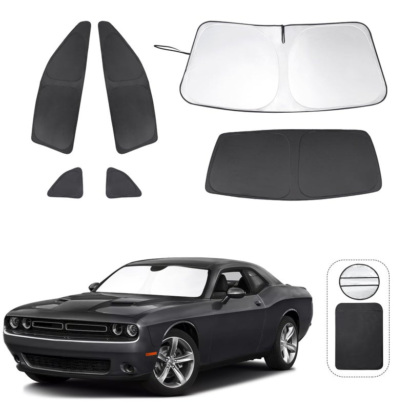 TINGLU Window Shades for Dodge Challenger 20152023 SXT RT GT Accessories Car Side Full Windows Rear Windshield Sun Shade Sun UV Rays  Privacy Protection for CampingNappingand Relaxing 6PCS