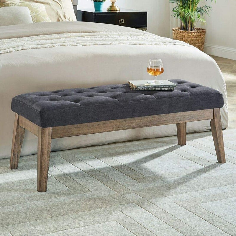 24KF Velvet Upholstered Buttons Tufted Entryway Bench with Solid Wood LegBed Bench Ottoman with Padded Seat5034Midnight